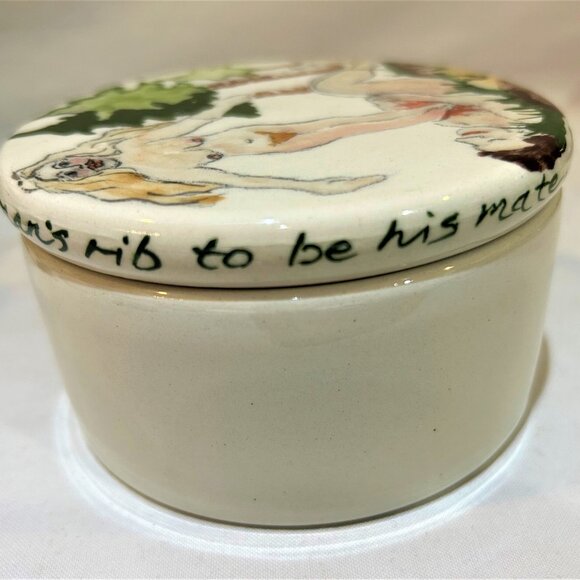 Vintage DeForest Hand Painted Adam and Eve Trinket Box Signed Dated 2003 - Picture 9 of 10